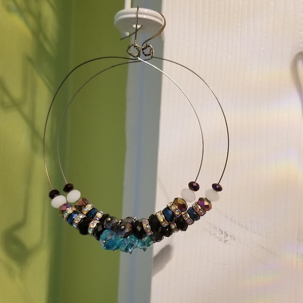 Handmade/Custom Made Large Multi Stone Hoop Earrings